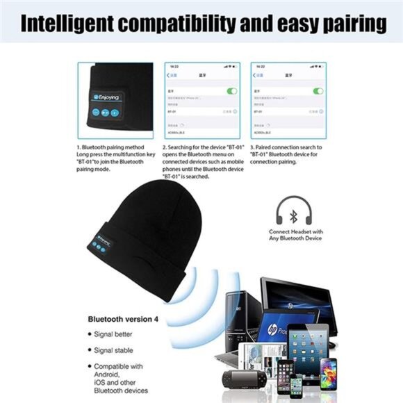 Winter Sports Bluetooth Hat Warm Beanie Music Wireless Bluetooth Headset - Picture 6 of 7